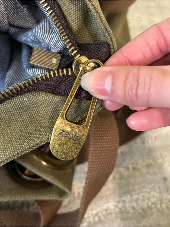 ZEDE Paris Pont Des Arts Mini Olive Canvas Leather Bag Tote W Crossbody Strap - Picture 13 of 15